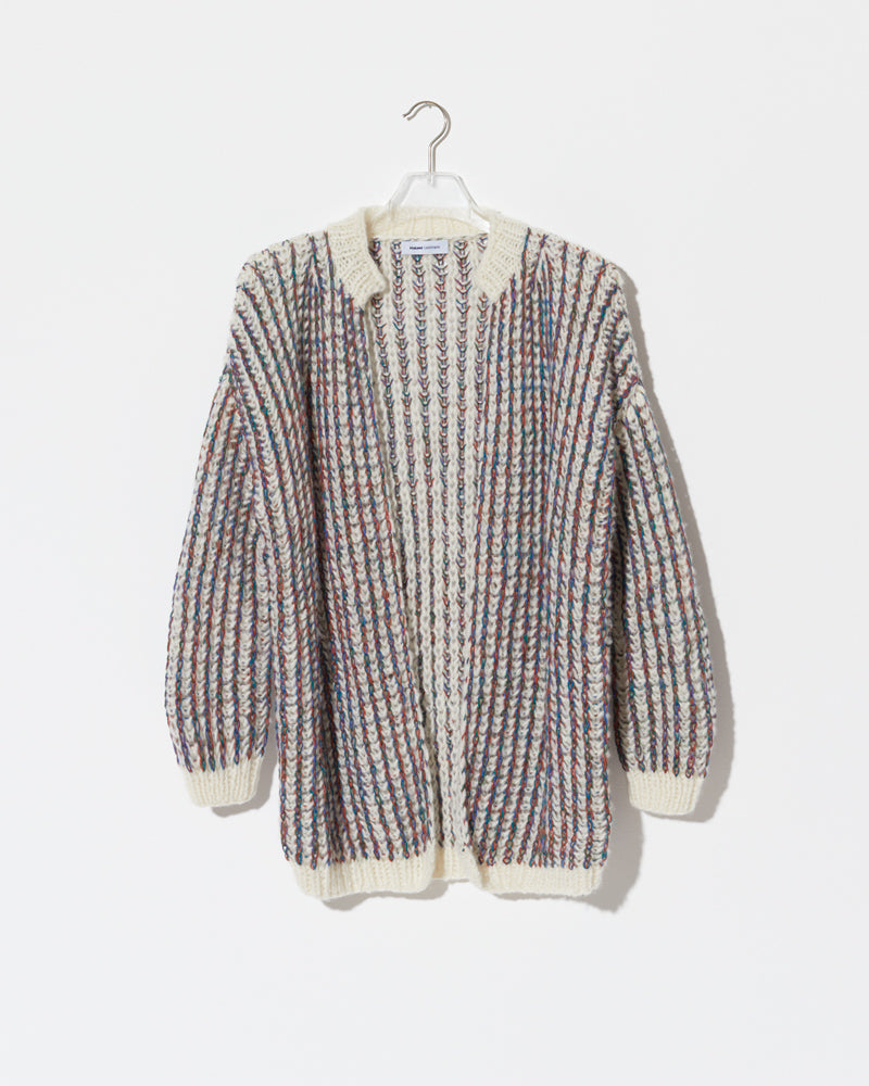 Product Image of cashmere brioche cardigan in creme and multicolour. frontside