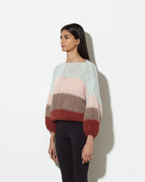 model from the side wears womens mohair sweaters in Mint - Marsala. from our soft and cozy signature mohair.
