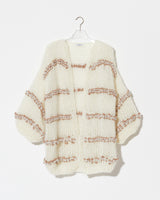 Product Image of wavy cotton oversized cardigan in creme and summer tan. frontside