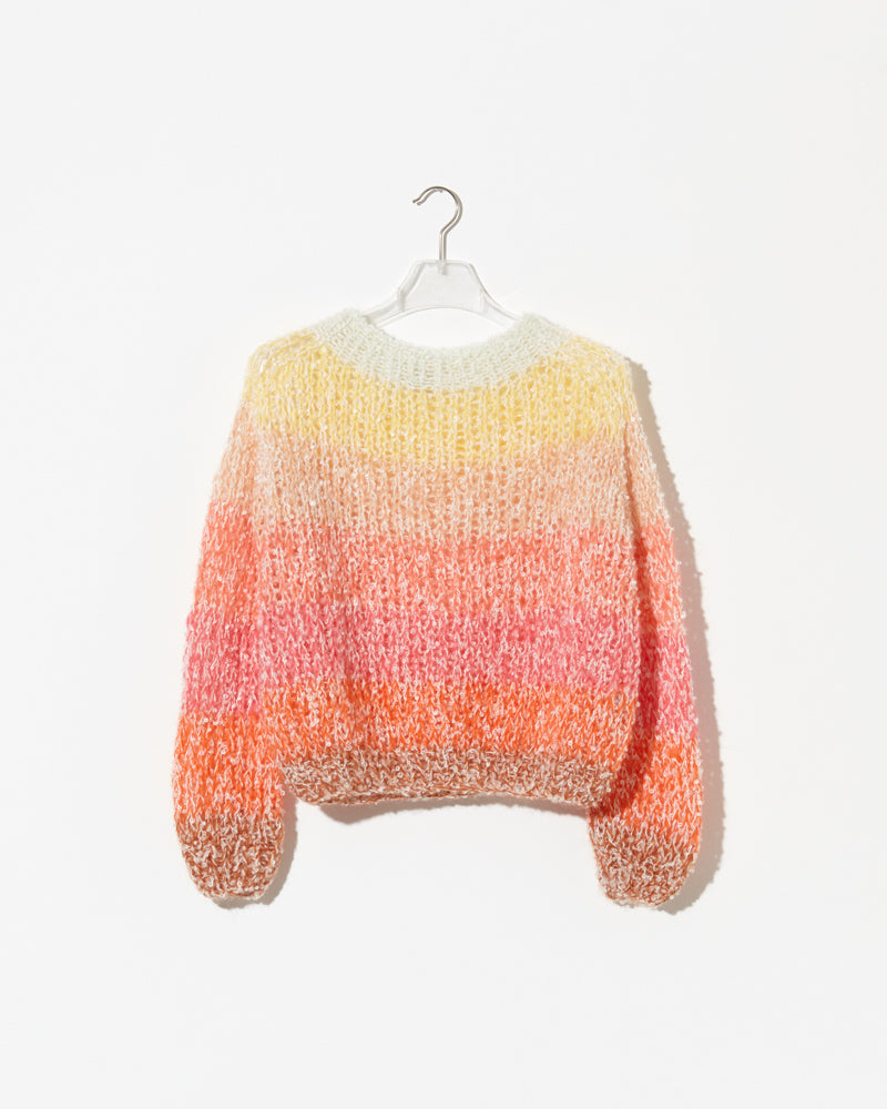 Product Image of boucle rainbow mohair sweater in sunset colour. frontside